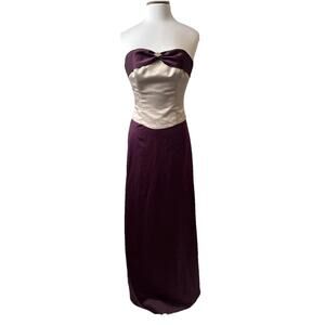 Alfred Angelo Strapless Satin Purple Cream Bodice Formal Dress Junior 6 XL Party